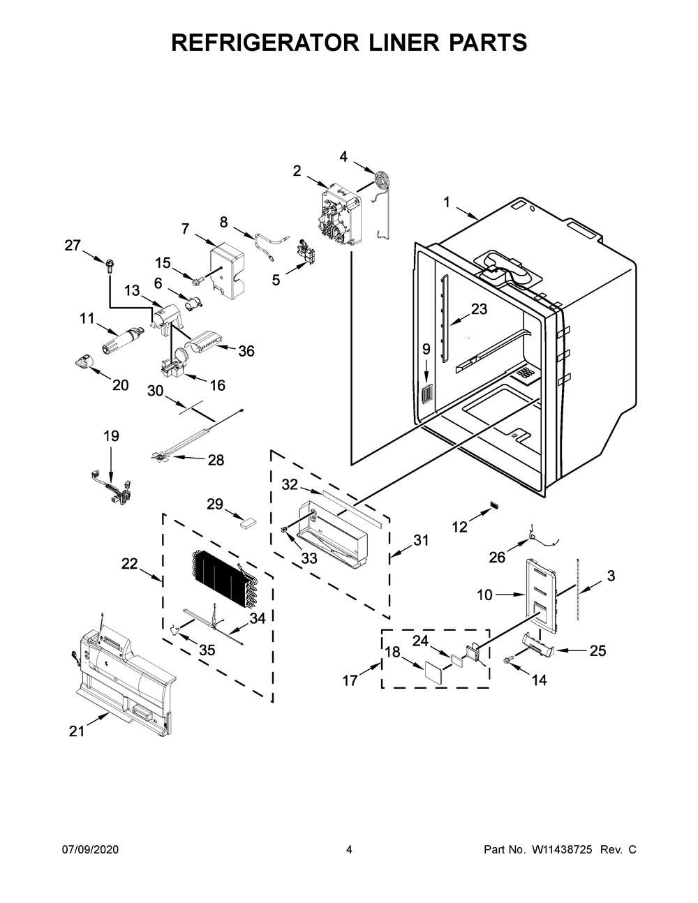 Refrigerator Liner Parts Diagram and Parts List for KRFC604FSS03  Whirlpool Refrigerator