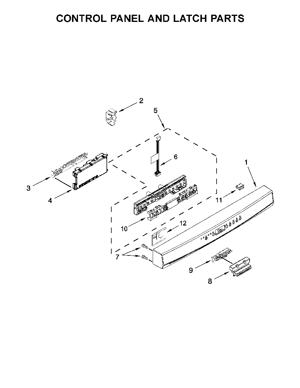Control panel and latch parts Diagram and Parts List for 66513209N413  Kenmore Dishwasher