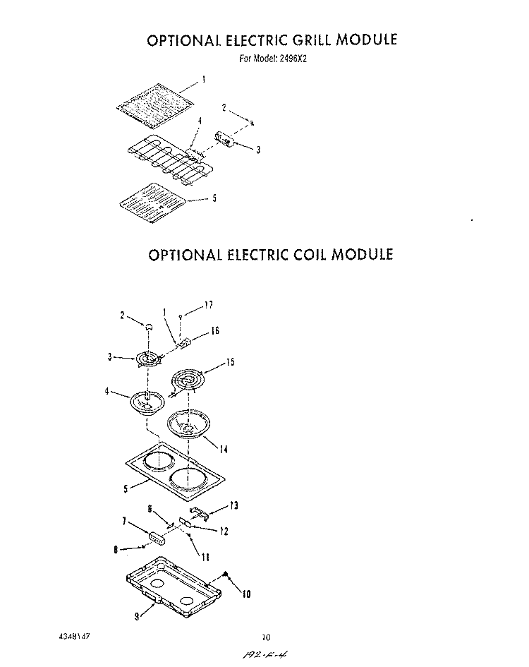 ELECTRIC GRILL , ELECTRIC COIL Diagram and Parts List for 2496^2  Whirlpool Range