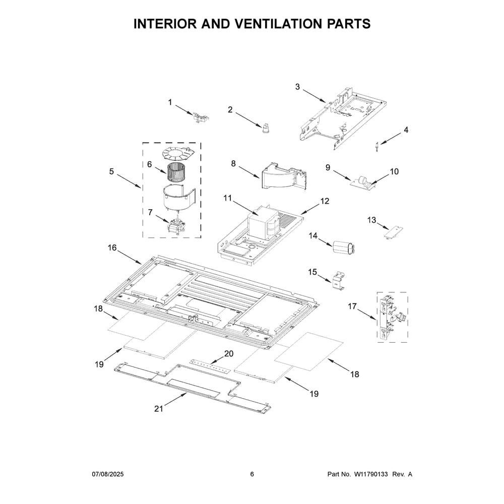 Interior And Ventilation Parts Diagram and Parts List for WMML5530RB01  Whirlpool Microwave