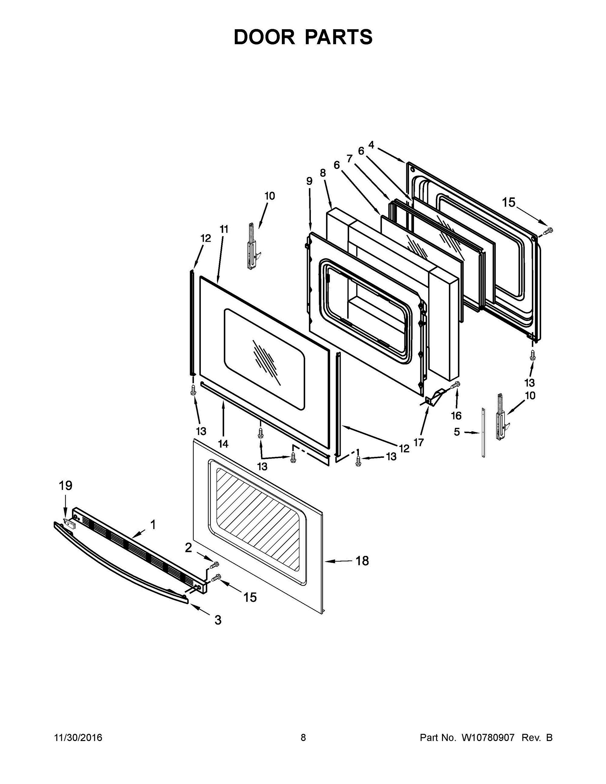 05 - DOOR PARTS Diagram and Parts List for YWFE530C0EW0  Whirlpool Range
