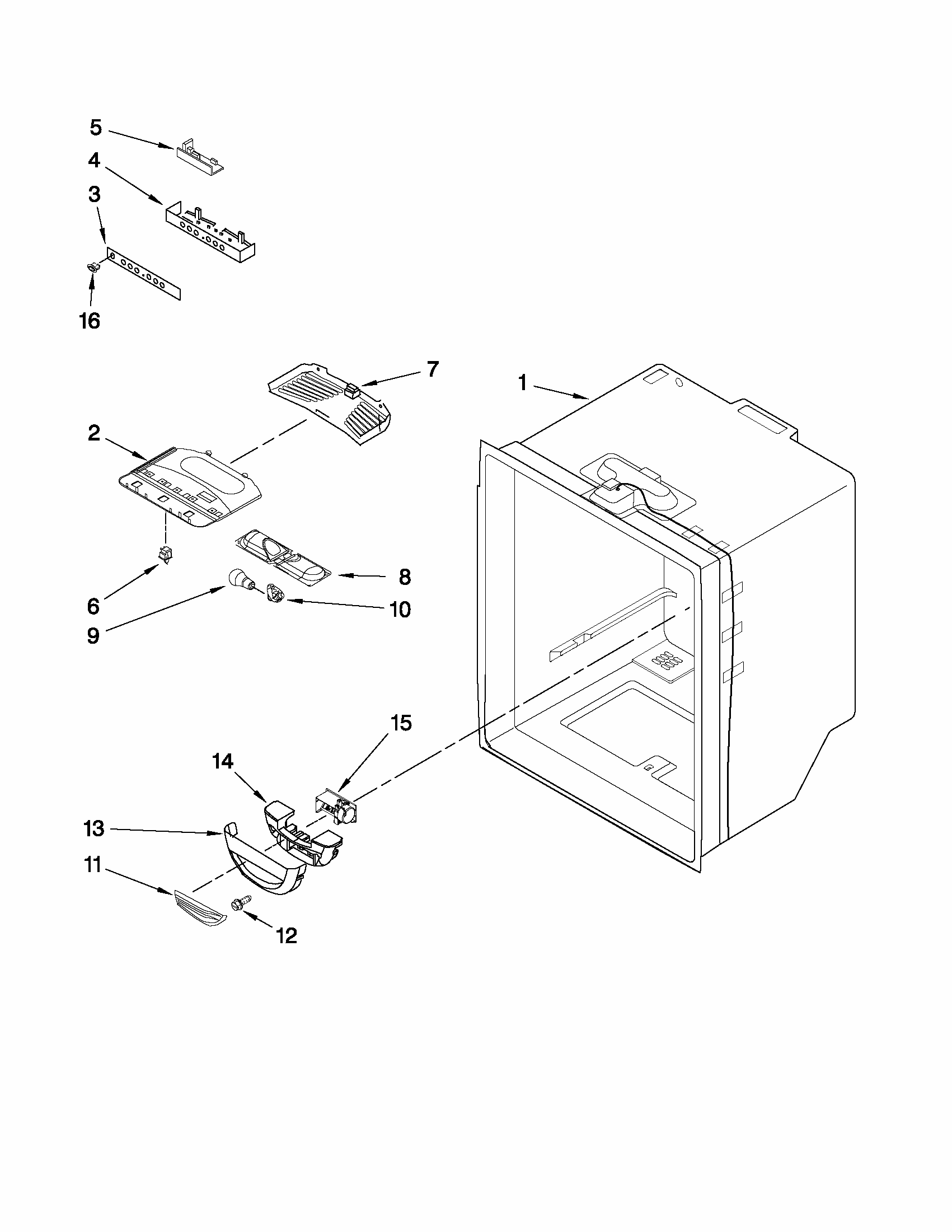 Refrigerator Liner Parts Diagram and Parts List for 59679522013  Kenmore Refrigerator