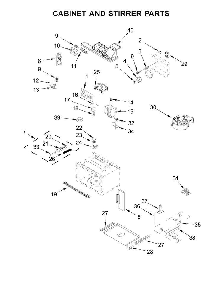 Cabinet And Stirrer Parts Diagram and Parts List for KMBP100ESS01  KitchenAid Microwave
