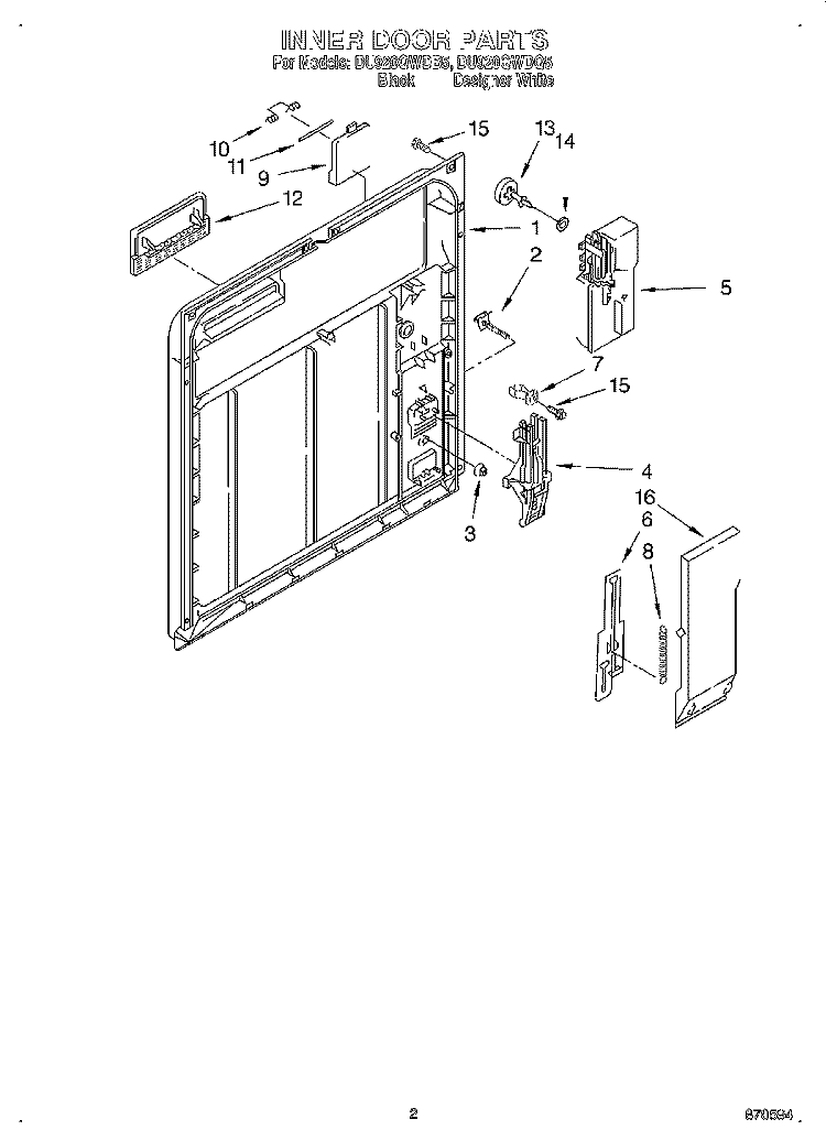 INNER DOOR Diagram and Parts List for DU920QWDQ5  Whirlpool Dishwasher