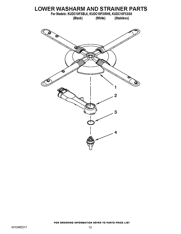 LOWER WASHARM AND STRAINER PARTS Diagram and Parts List for KUDC10FXBL5  KitchenAid Dishwasher