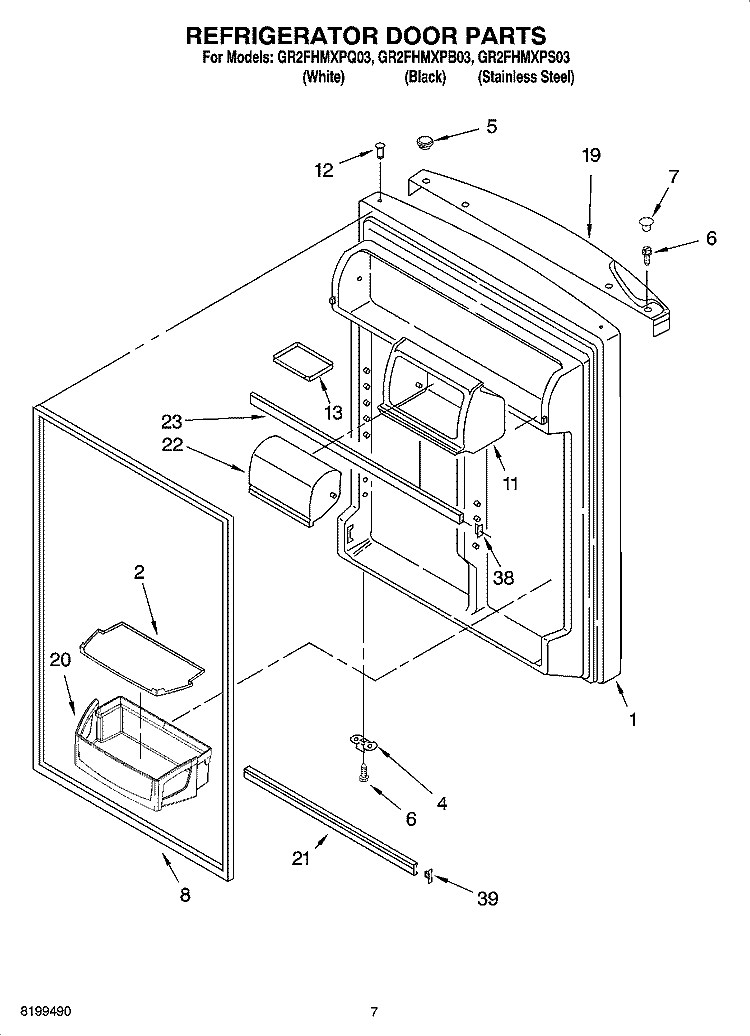REFRIGERATOR DOOR PARTS Diagram and Parts List for GR2FHMXPQ03  Whirlpool Refrigerator