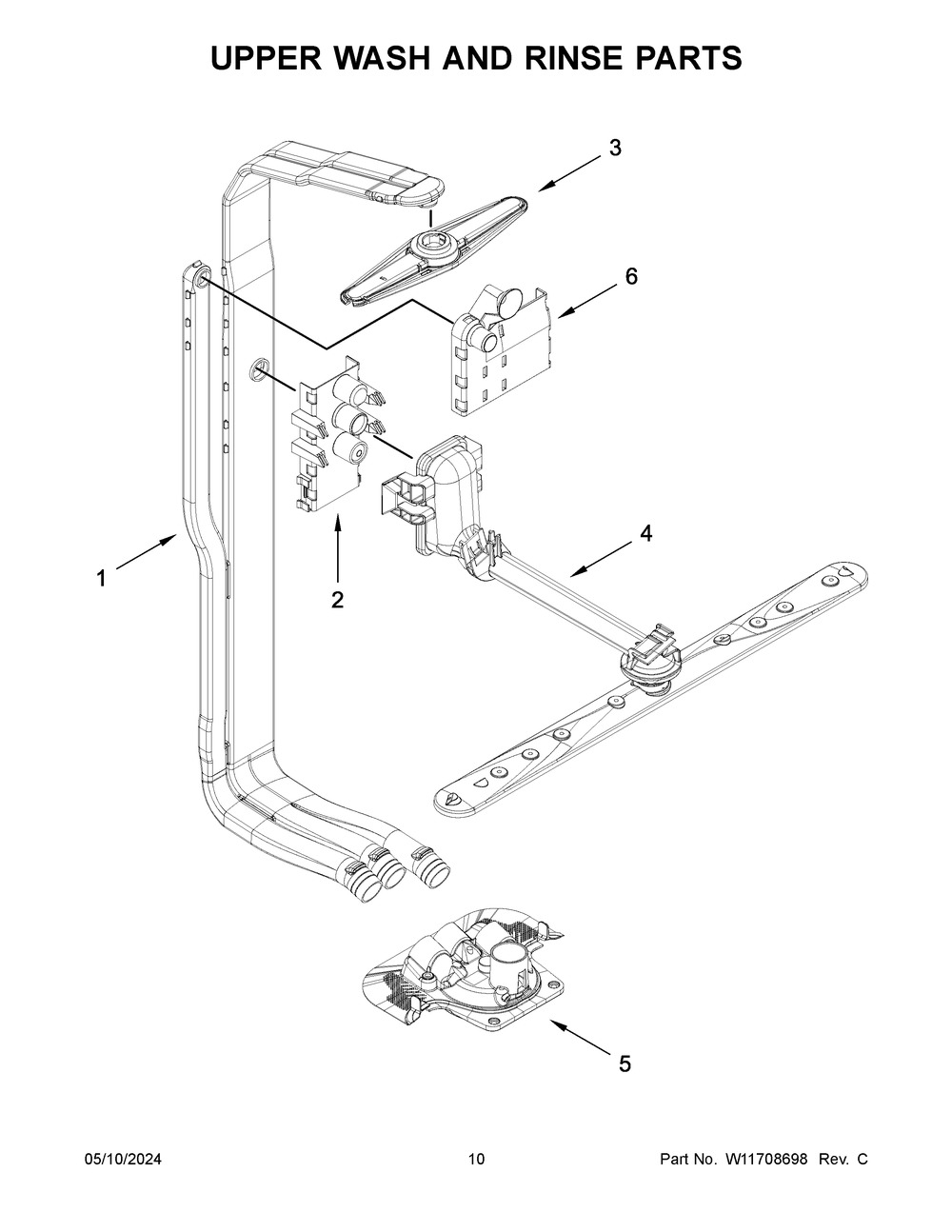 Upper Wash And Rinse Parts Diagram and Parts List for KDTF924PPS0  KitchenAid Dishwasher