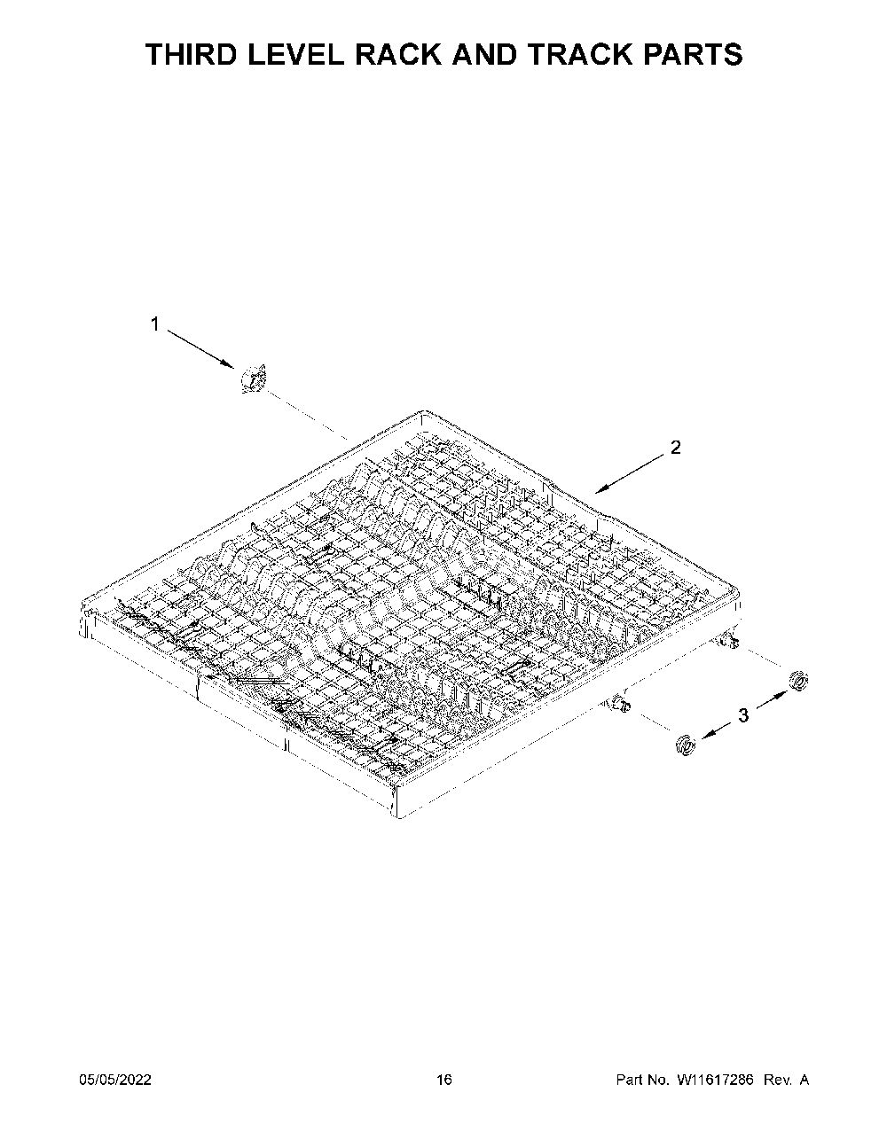 Third Level Rack And Track Parts Diagram and Parts List for KDTE204KBS1  KitchenAid Dishwasher