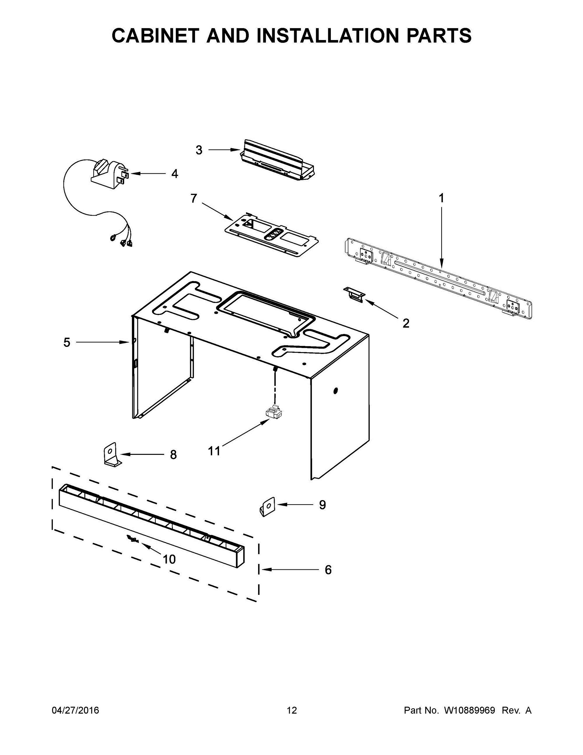 07 - CABINET AND INSTALLATION PARTS Diagram and Parts List for YWMH31017AW4  Whirlpool Microwave