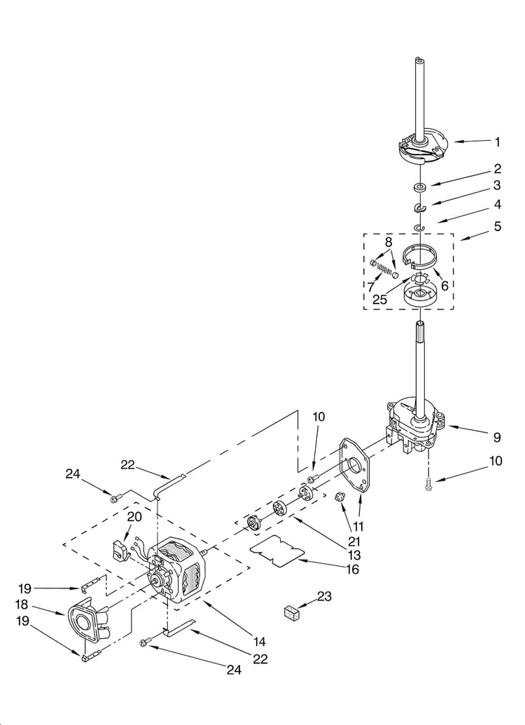 Brake, Clutch, Gearcase, Motor And Pump Parts Diagram and Parts List for 11088732794  Kenmore Washer Dryer Combo