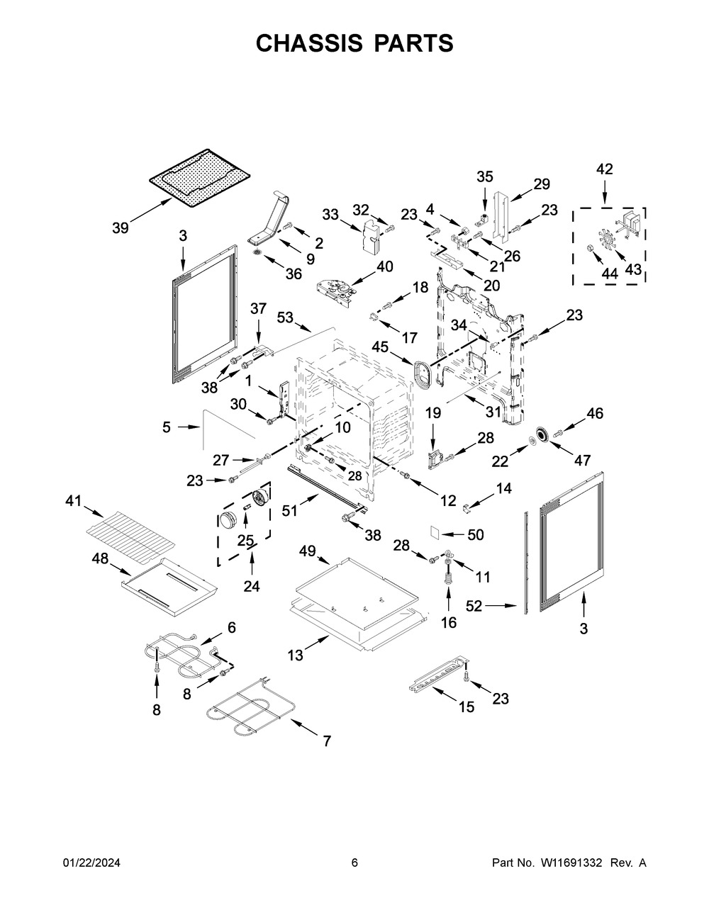 Chassis Parts Diagram and Parts List for WFE550S0LB3  Whirlpool Range