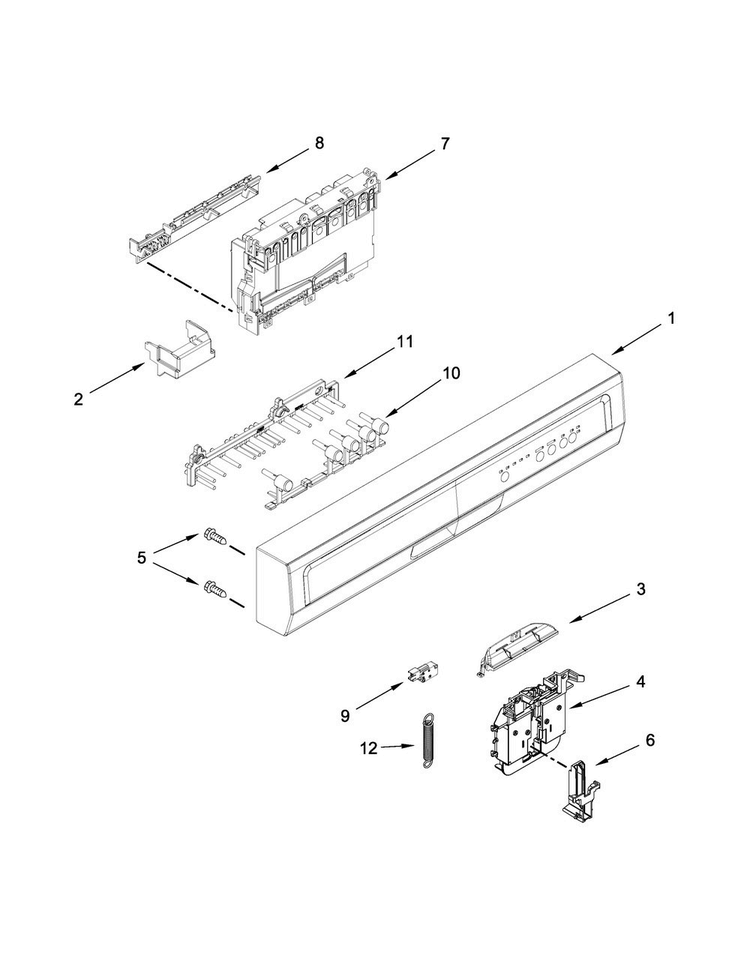 Control Panel And Latch Parts Diagram and Parts List for WDF120PAFT0  Whirlpool Dishwasher