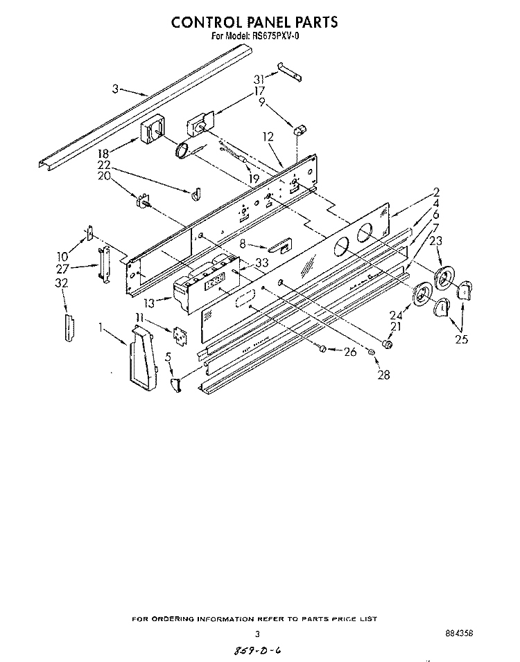 CONTROL PANEL Diagram and Parts List for RS675PXV0  Whirlpool Range