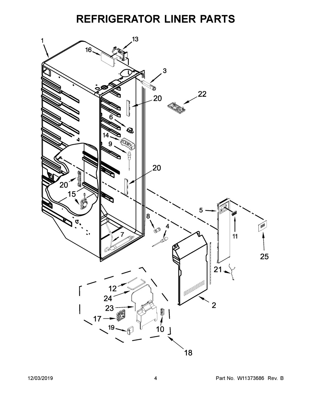 Refrigerator Liner Parts Diagram and Parts List for KRSC703HBS00  Whirlpool Refrigerator