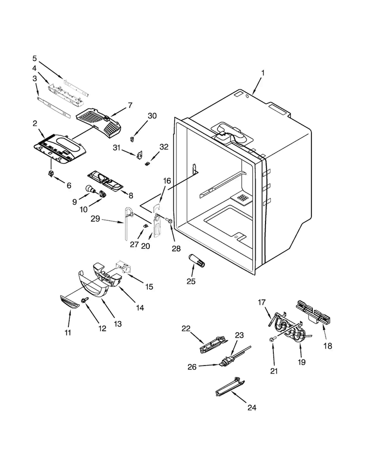 Refrigerator Liner Parts Diagram and Parts List for WRF540CWBW01  Whirlpool Refrigerator