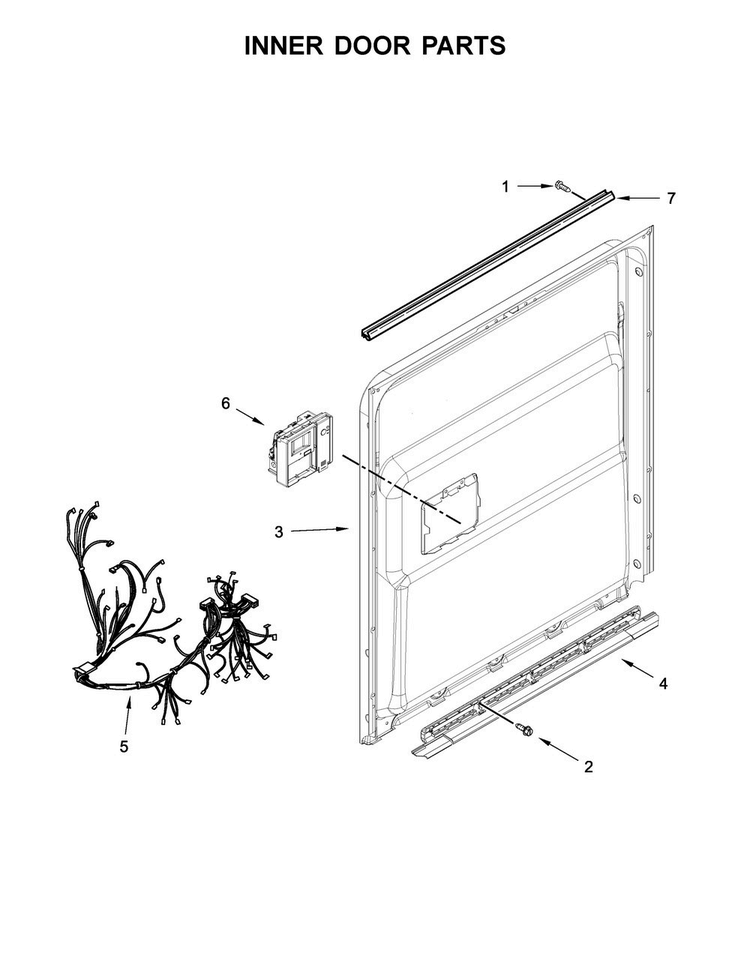 Inner Door Parts Diagram and Parts List for KDTE204EBL4  KitchenAid Dishwasher