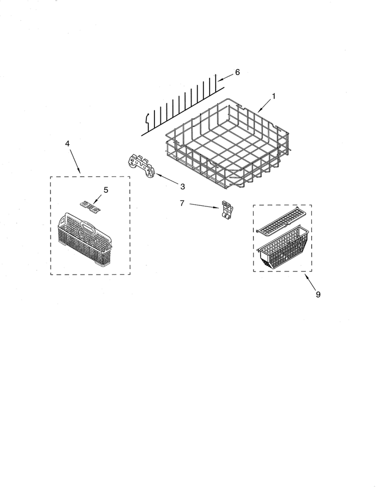 Lower Rack Diagram and Parts List for KUDL02FRSS1  KitchenAid Dishwasher