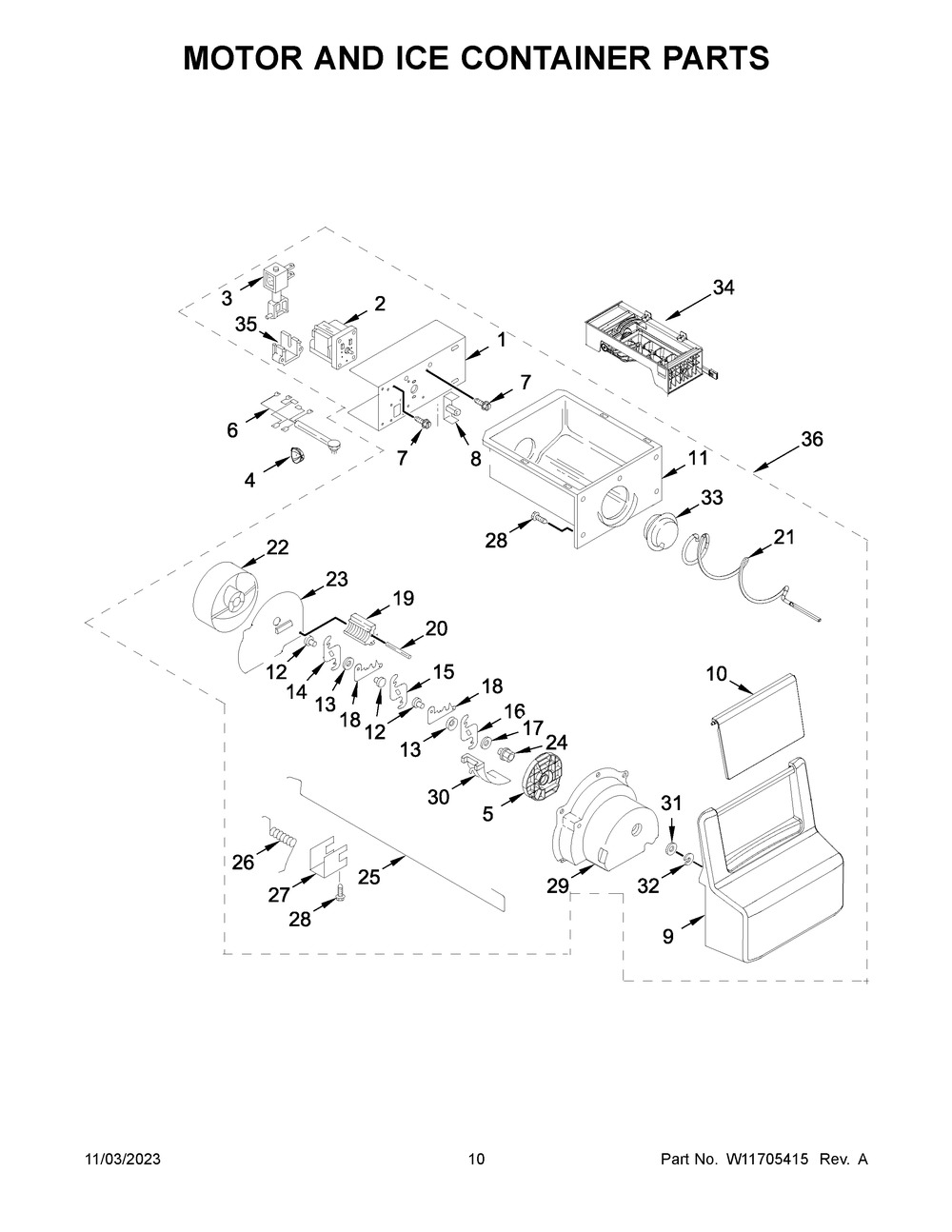 Motor And Ice Container Parts Diagram and Parts List for WRS311SDHM11  Whirlpool Refrigerator