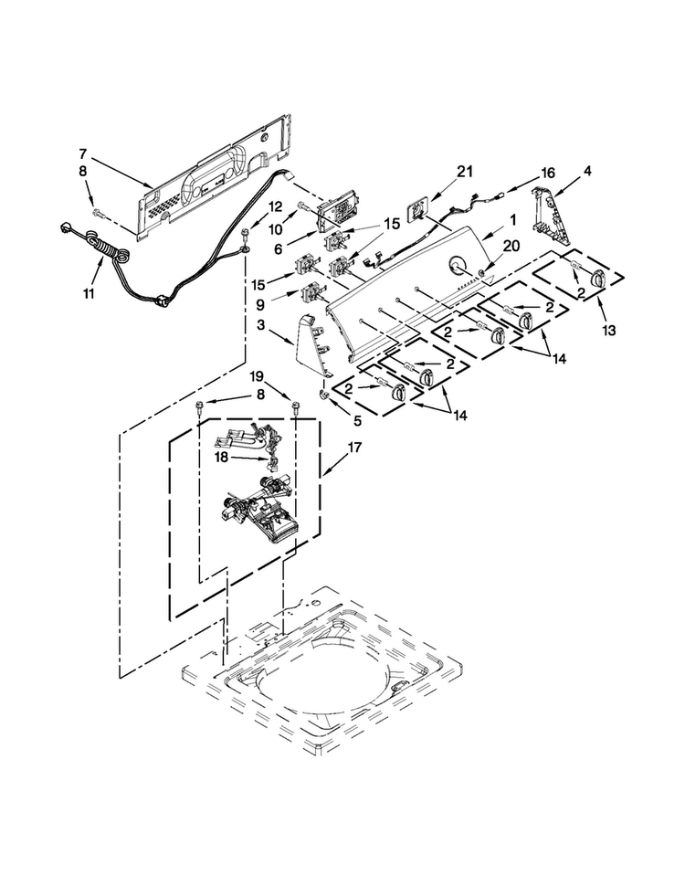 Console And Water Inlet Parts Diagram and Parts List for 11021492310  Kenmore Washer