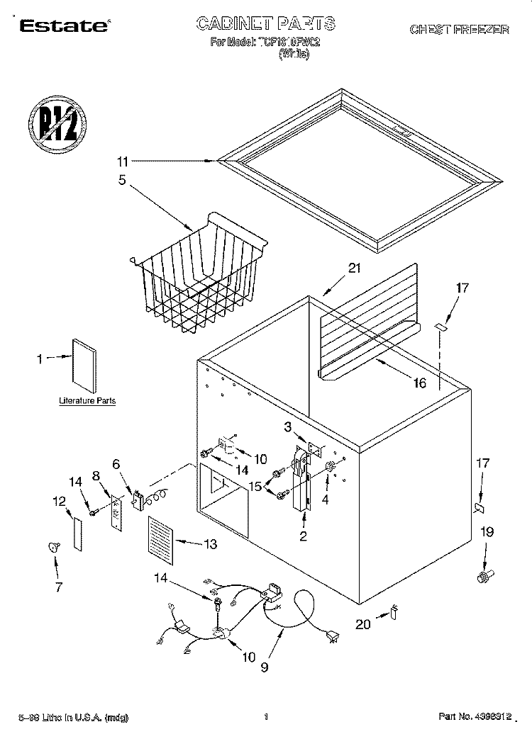 SECTION Diagram and Parts List for TCF1010FW02  Whirlpool Freezer