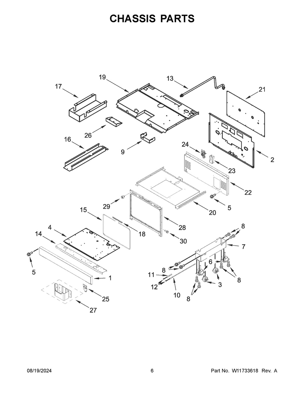 04 - Chassis Parts Diagram and Parts List for KFDC506JMH03  Whirlpool Cooktop