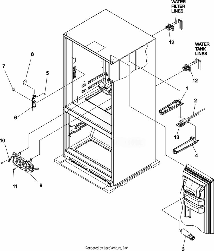 Water Dispenser/Filter Diagram and Parts List for ABR2037FES  Whirlpool Refrigerator