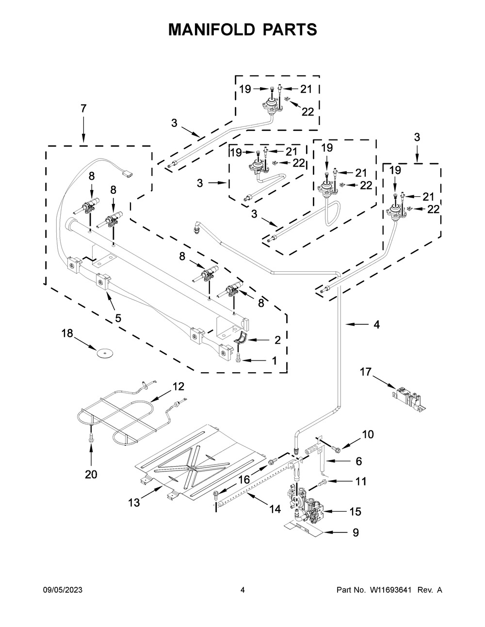 Manifold Parts Diagram and Parts List for WEG515S0LS4  Whirlpool Range