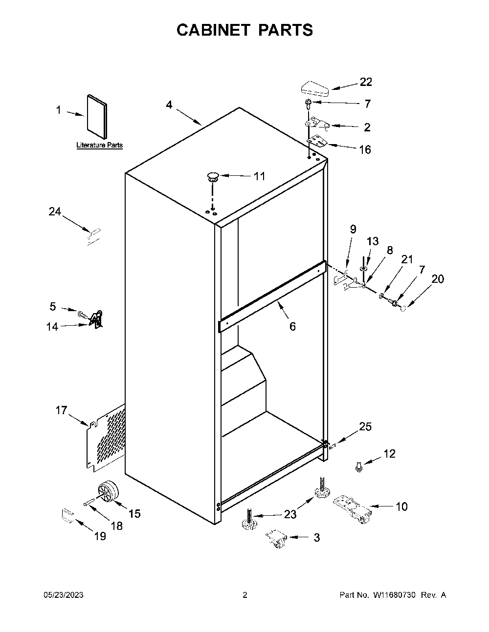 02 - Cabinet Parts Diagram and Parts List for MRT118FFFH09  Whirlpool Refrigerator