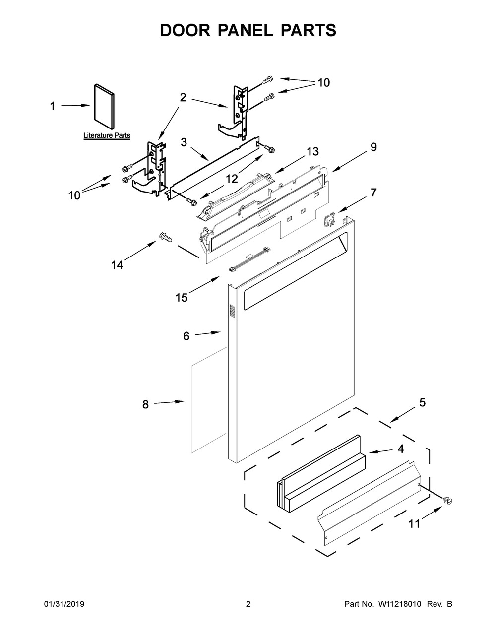 Door Panel Parts Diagram and Parts List for KDFE104HBS0  Whirlpool Dishwasher