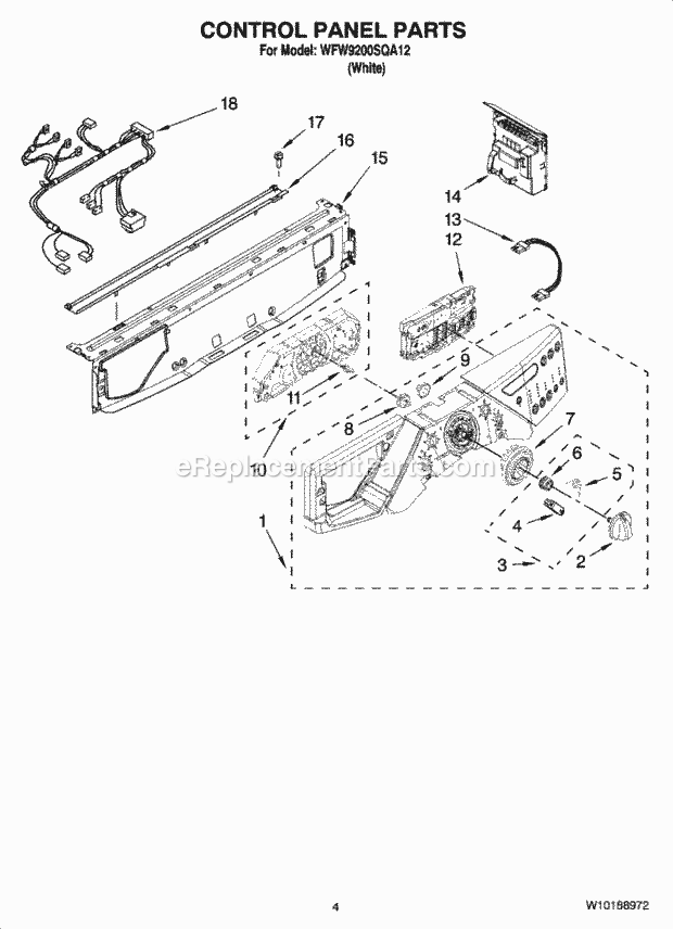 Control Panel Parts Diagram and Parts List for WFW9200SQA12  Whirlpool Washer