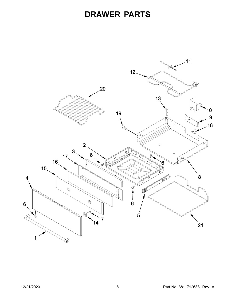 Drawer Parts Diagram and Parts List for KSEB900ESS7  KitchenAid Range