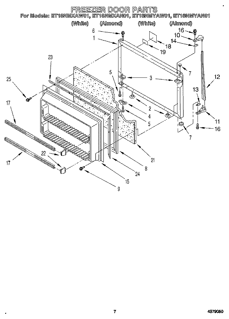 FREEZER DOOR Diagram and Parts List for ET18NMYAN01  Whirlpool Refrigerator