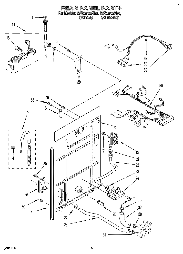 REAR PANEL Diagram and Parts List for CAW2762AW0  Whirlpool Washer