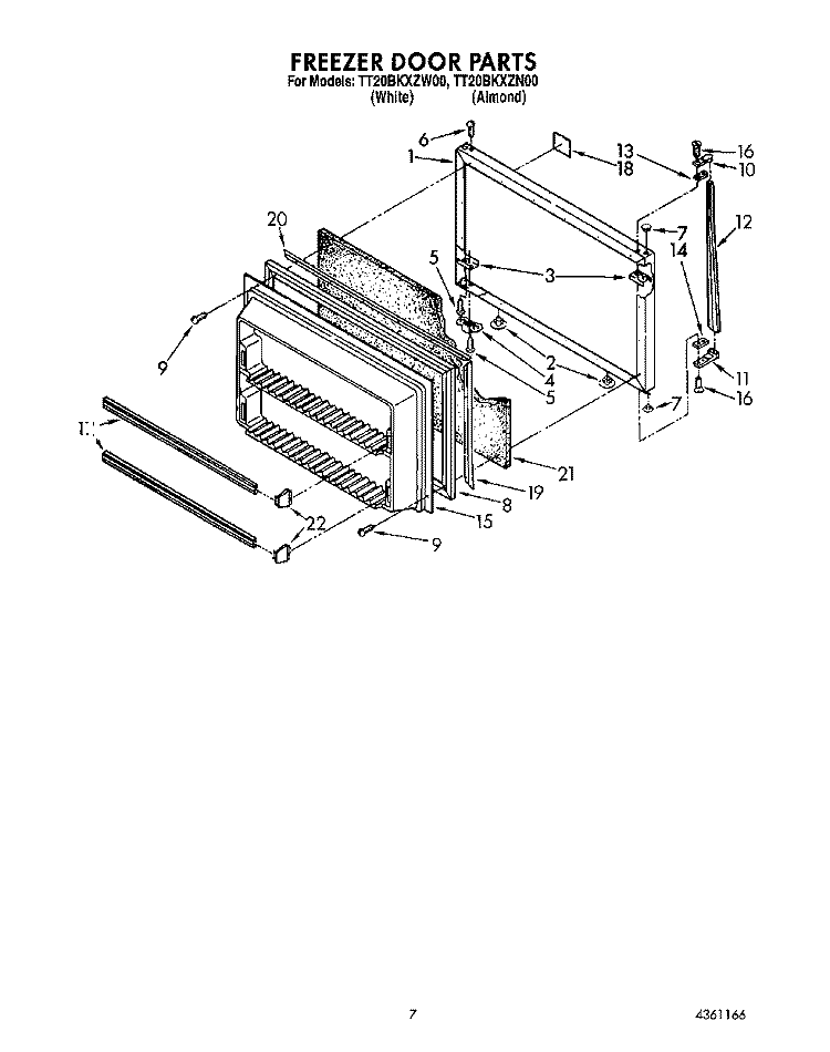 FREEZER DOOR Diagram and Parts List for TT20BKXZN00  Whirlpool Refrigerator