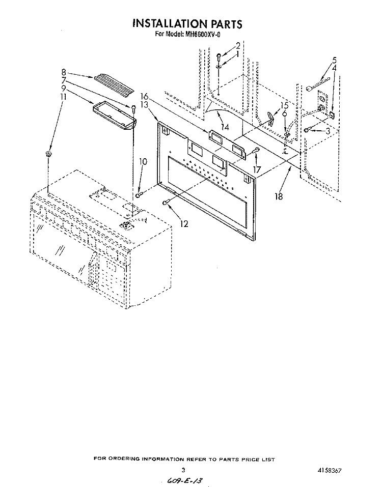INSTALLATION Diagram and Parts List for MH6600XV0  Whirlpool Microwave