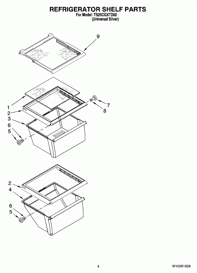 REFRIGERATOR SHELF PARTS Diagram and Parts List for TS25CGXTD02  Estate Refrigerator
