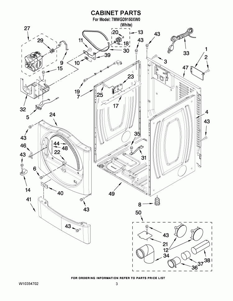 CABINET PARTS Diagram and Parts List for 7MWGD9150XW0  Whirlpool Dryer