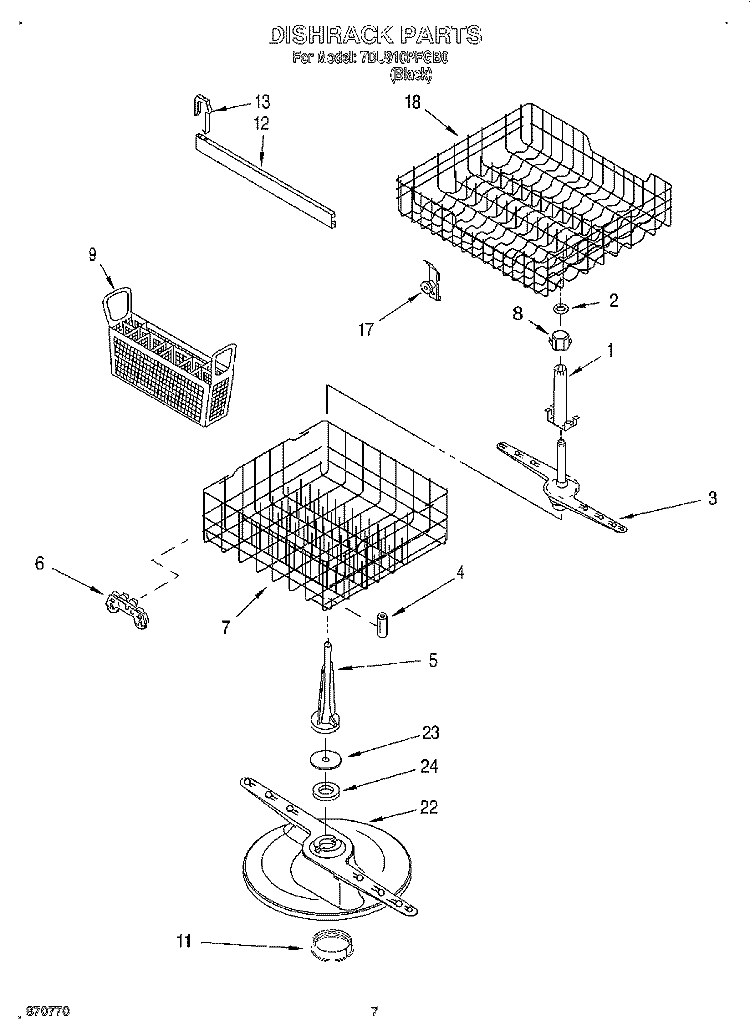 DISHRACK Diagram and Parts List for 7DU910PFGB0  Whirlpool Dishwasher