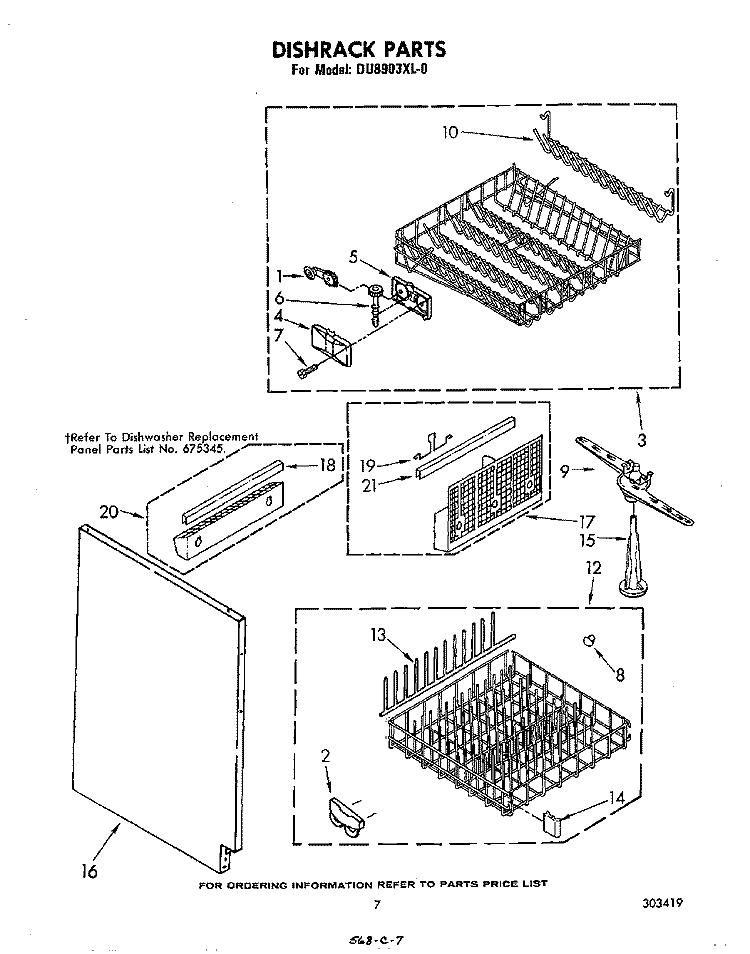 DISHRACK Diagram and Parts List for DU8903XL0  Whirlpool Dishwasher