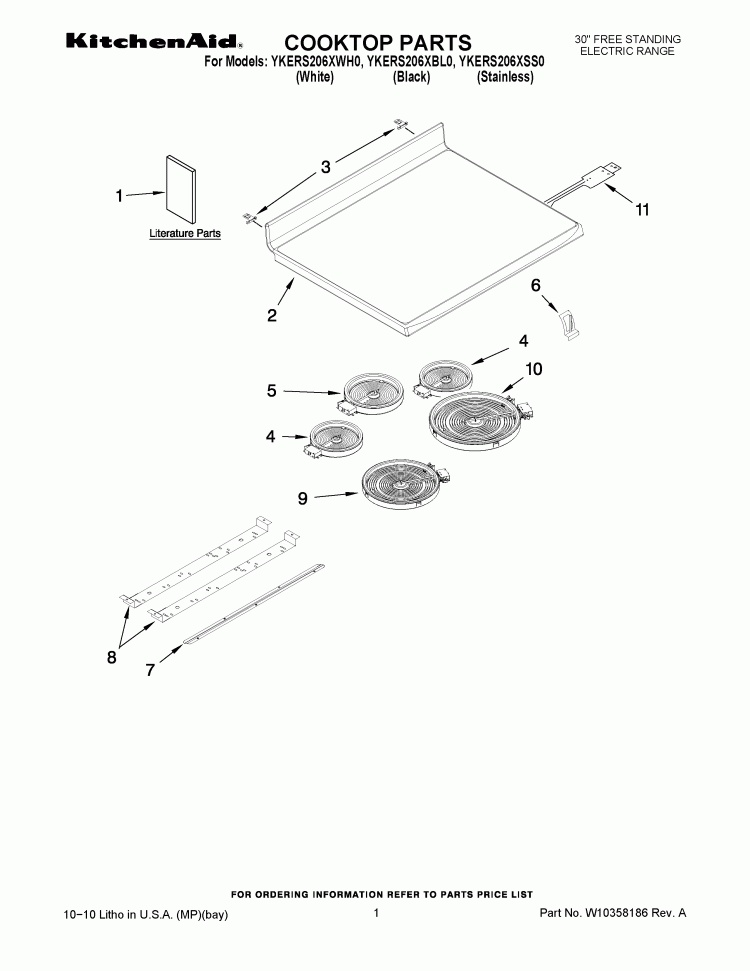 COOKTOP PARTS Diagram and Parts List for YKERS206XBL0  KitchenAid Range