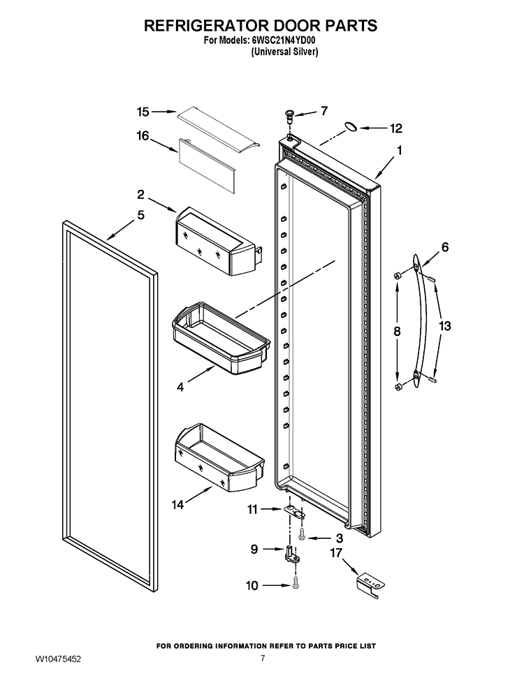 REFRIGERATOR DOOR PARTS Diagram and Parts List for 6WSC21N4YD00  Whirlpool Refrigerator