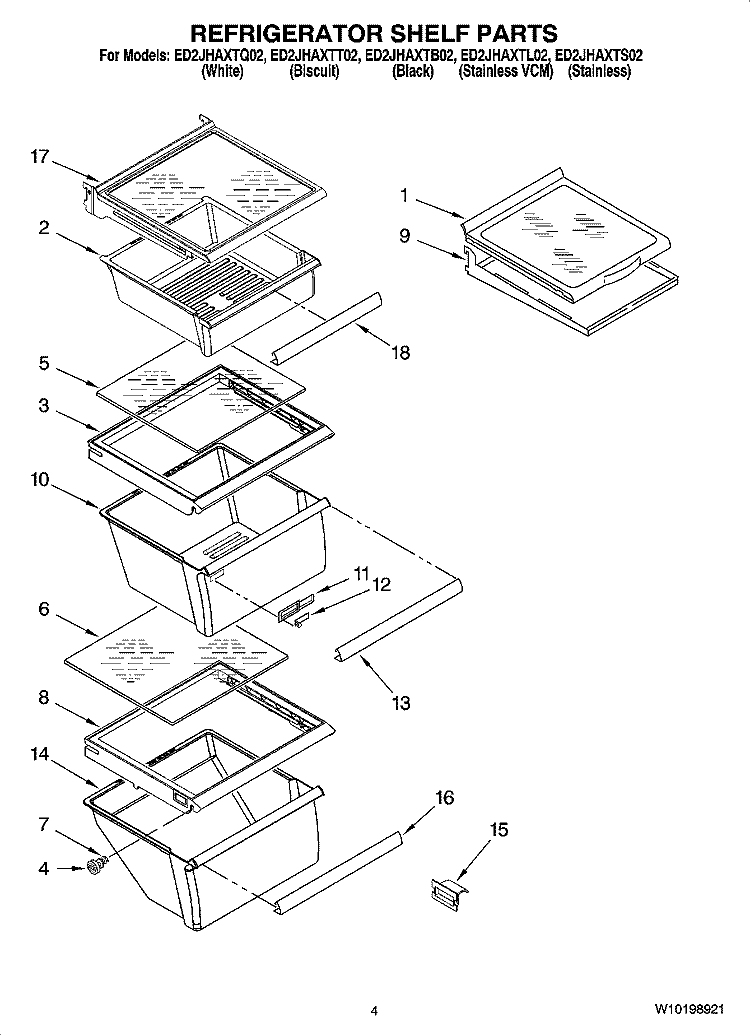 REFRIGERATOR SHELF PARTS Diagram and Parts List for ED2JHAXTB02  Whirlpool Refrigerator