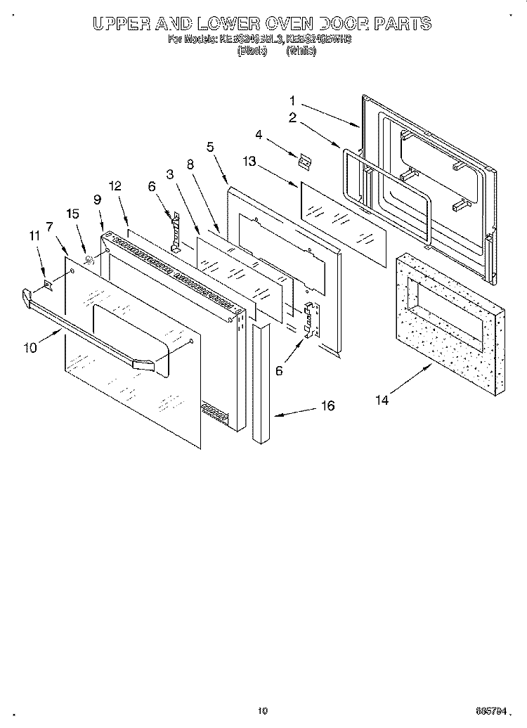 UPPER AND LOWER OVEN DOOR Diagram and Parts List for KEBS246BBL3  KitchenAid Wall Oven