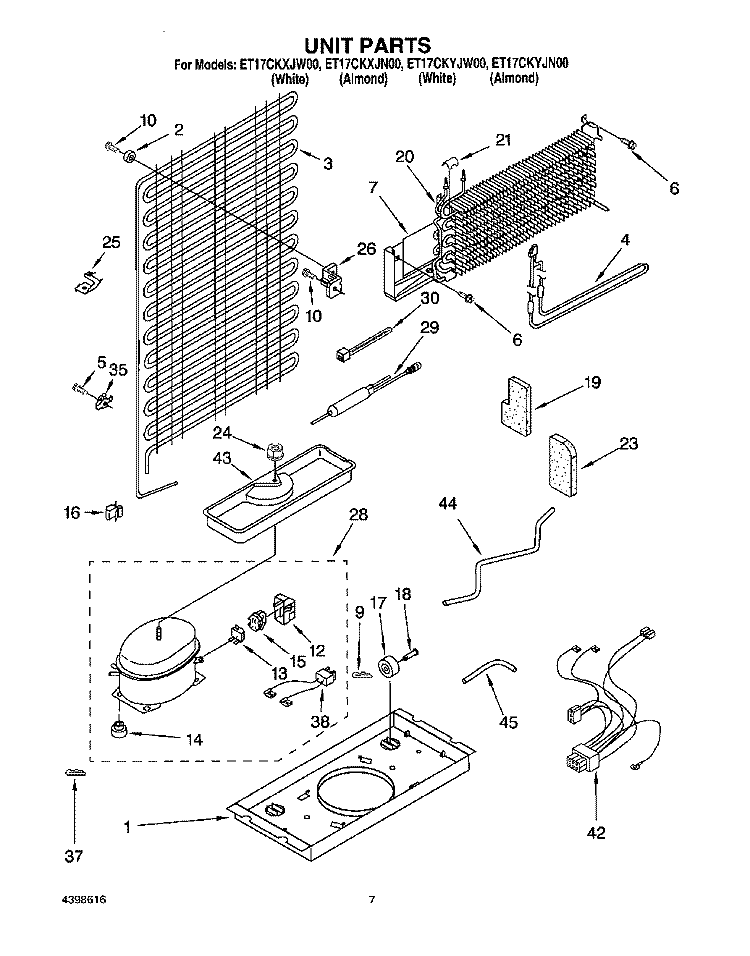 UNIT Diagram and Parts List for ET17CKYJW00  Whirlpool Refrigerator