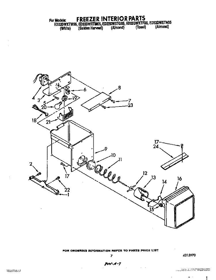 FREEZER INTERIOR Diagram and Parts List for ED22DWXTG05  Whirlpool Refrigerator