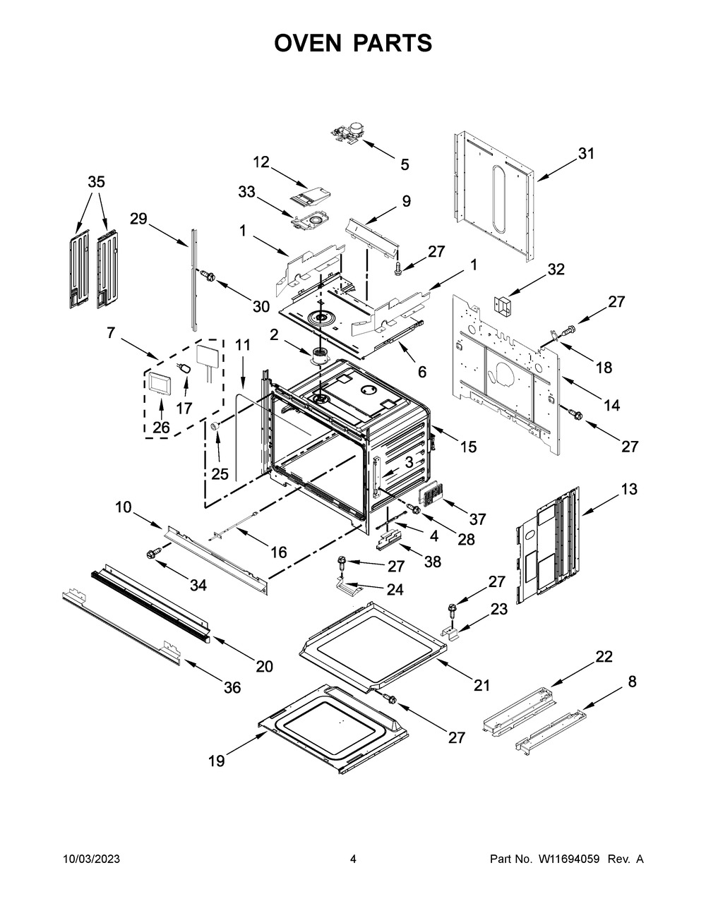 Oven Parts Diagram and Parts List for WOEC5930LZ01  Whirlpool Microwave Oven Combo