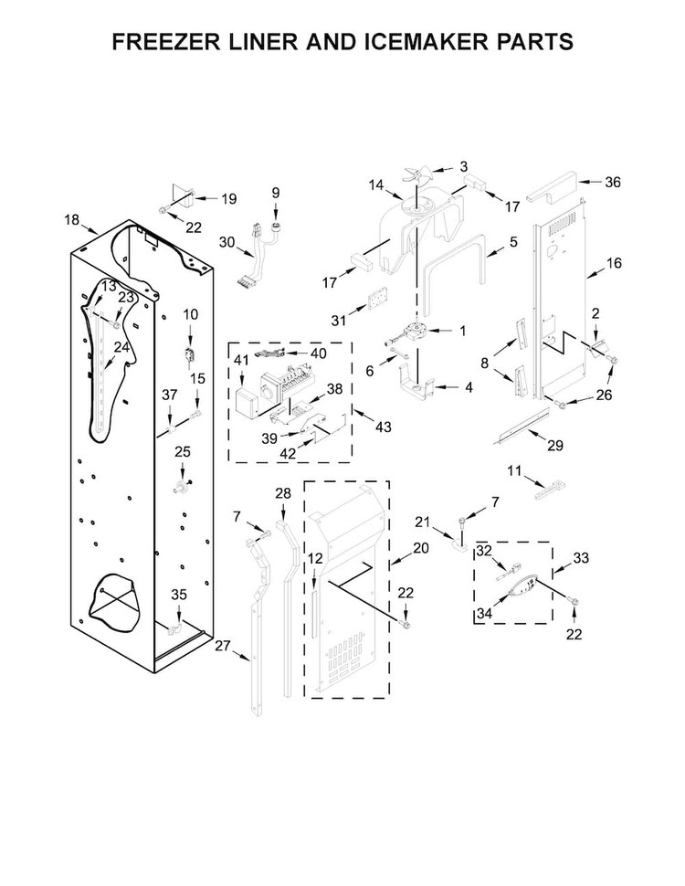 Freezer Liner And Icemaker Parts Diagram and Parts List for KBSN608EBS00  KitchenAid Refrigerator