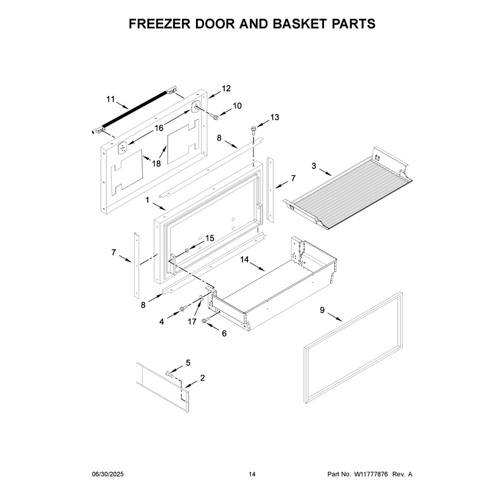 Freezer Door And Basket Parts Diagram and Parts List for KBFN536SPS00  KitchenAid Refrigerator