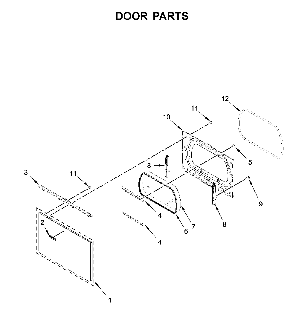 Door parts Diagram and Parts List for WED7120HW0  Whirlpool Dryer