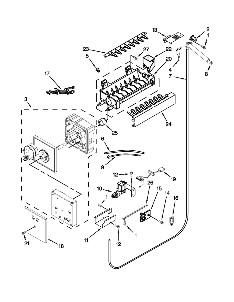 Ice Maker Parts Diagram and Parts List for KBRO36FTX07  KitchenAid Refrigerator